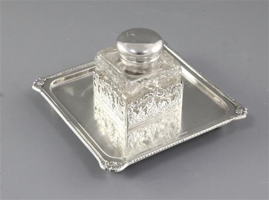 A Victorian silver square inkstand, 5 ¼”/135mm Weight (base only) 7oz/197grms